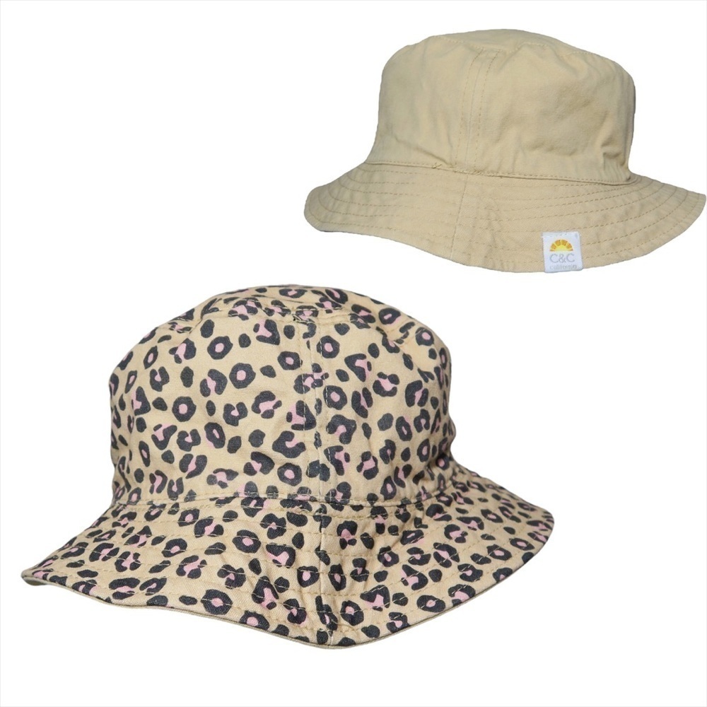 C&C California‎ Beige Reversible Bucket Hat Leopard Print Summer Tan